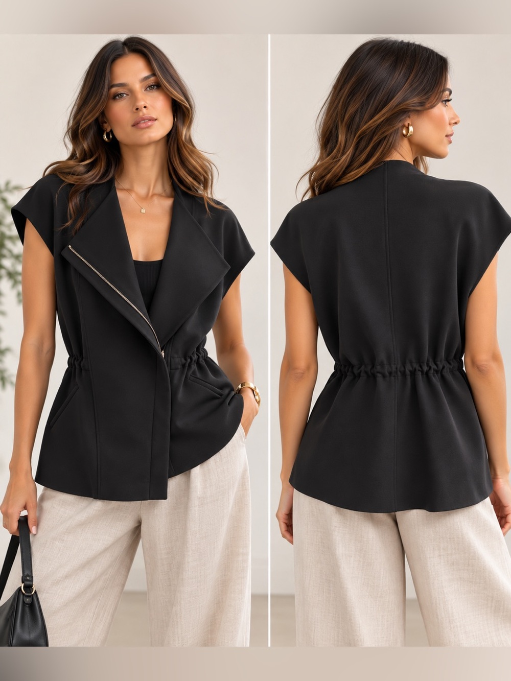 Vince Black Asymmetrical Draped Moto Vest Jacket M Quiet Luxury Minimalist